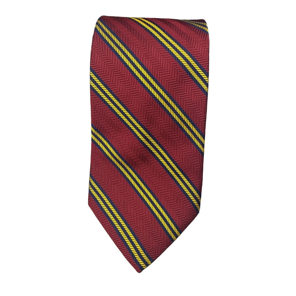 Brooks Brothers Makers Tie Men's Silk Red Herringbone Yellow Stripe Necktie USA